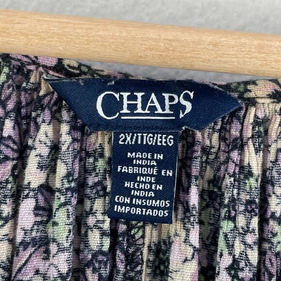 Chaps Womens Plus 2X Floral Blouse Crinkle Boho Long Sleeve Shirt Top - Picture 4 of 10